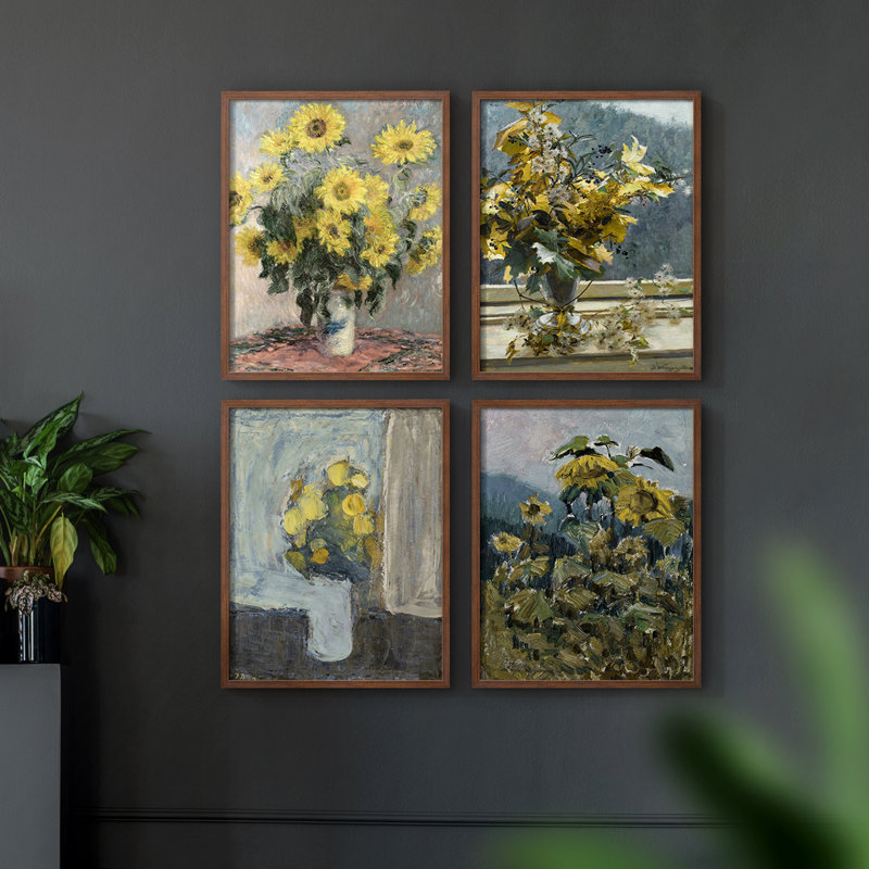 «Vintage Floral Print», impression encadrée CCXLI - ensemble de 4, H 14 po x l 44 po