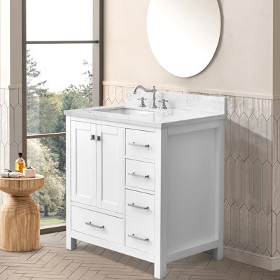 Meuble-lavabo autoportant blanc en bois massif 36 po avec lavabo 36 po