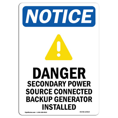 Danger Secondary Power Aluminum Sign 12 x 18