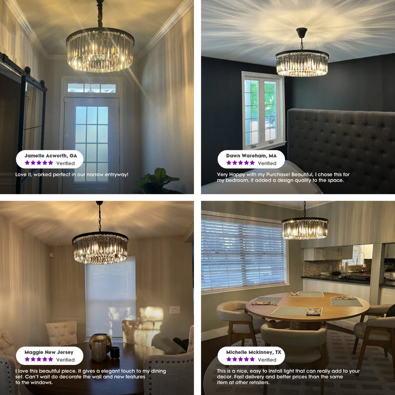 Timmiah 6 - Light  Dimmable Modern Drum Chandelier With Smoky Gray Crystal Accents