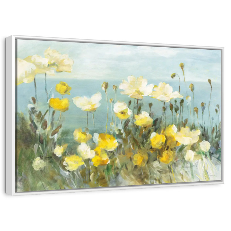 Champ de coquelicots, Cadre flottant blanc, 31 po x 21 po