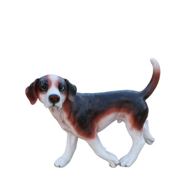 16.9" Beagle Resin Garden Statue, Hand-Painted Walking Dog Outdoor Accent Decor