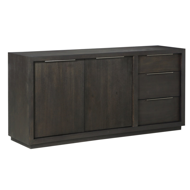 Buffet en bois d'acacia massif à 3 tiroirs Eloise, Gris basalte