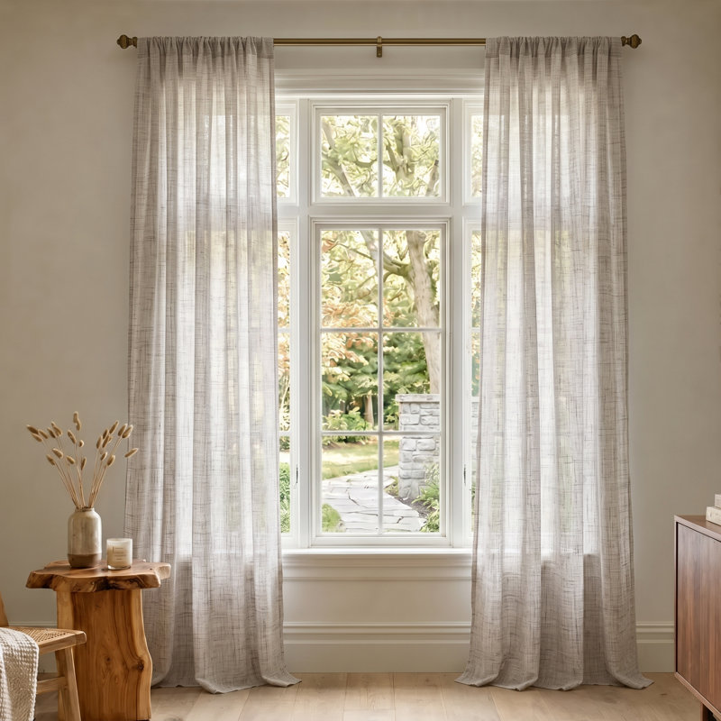 Rideau en faux jute D'Moksha Homes, Blanc / gris, L 52 po x L 96 po