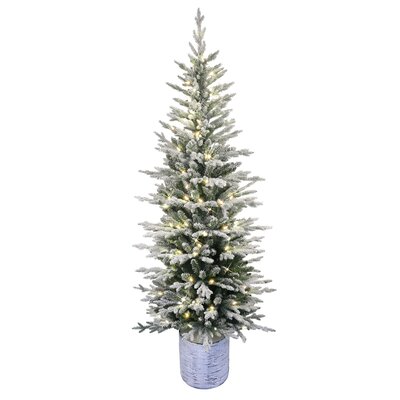 Green/White Realistic Artificial Fir Flocked/Frosted Christmas Tree with LED Lights -  The Holiday Aisle®, BE48F10B438B4503A6DA36F8F4D5BFA8