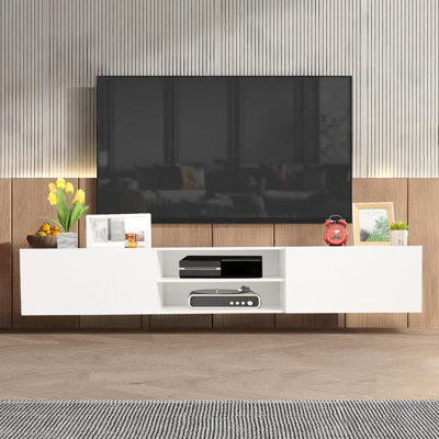 Floating TV Stand, 70", Wall Mounted, Floating Entertainment Center, For 60" 70" 80" TVs, 3 Cabinet TV Console, Media Console for Living Room