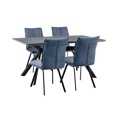 5 Piece Dining Table And Pillow Top Fabric Chairs, Blue And Gray -  Corrigan StudioÂ®, 31D703B4EA544EF184C58F374EE0D6BB