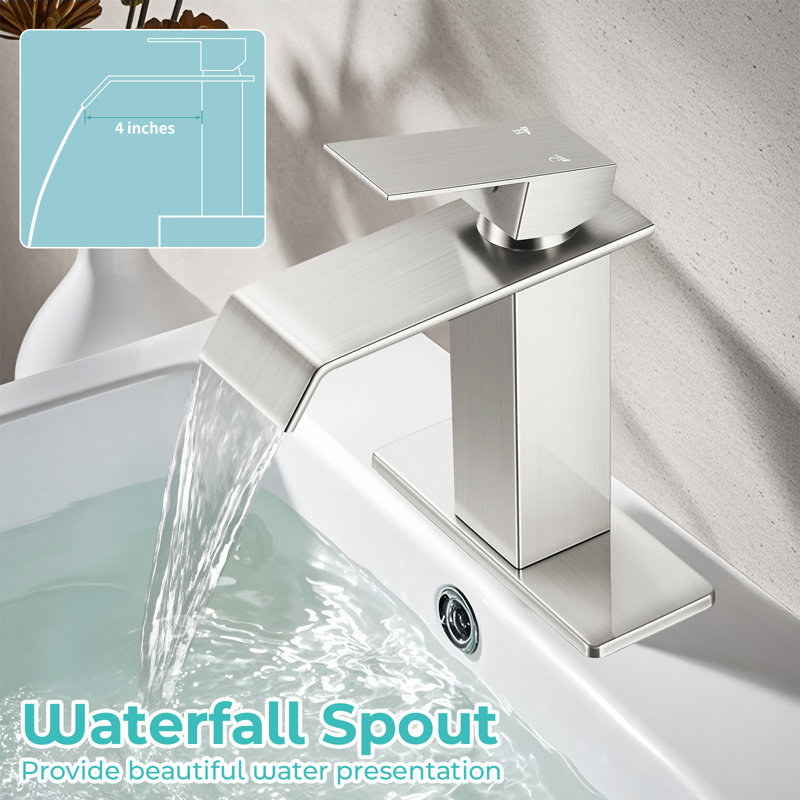 Robinet de salle de bain monocorps et monocommande avec bonde, Nickel brossé