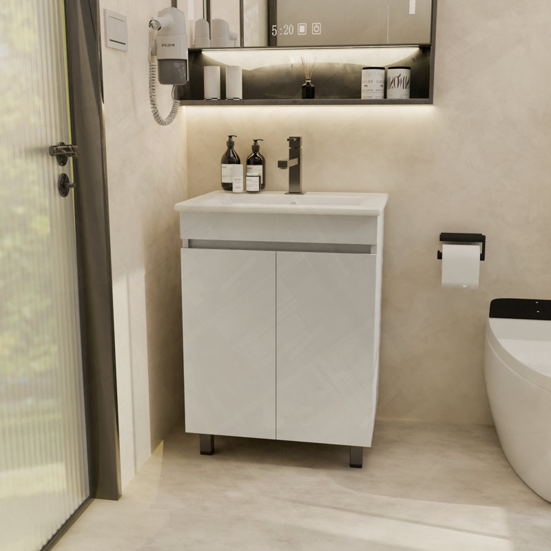 Meuble-lavabo autoportant avec lavabo et armoires à fermeture douce