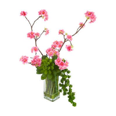 Ahreila Cherry Blossom and Succulent Faux Floral in Vase