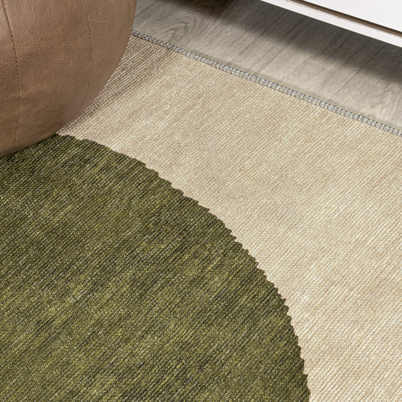 Ameah Minimalist Geometric Dot Machine-Washable Cream/Green Rug, Rectangle 3'11" x 6'