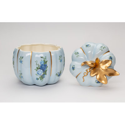 Victorian Blue Rose Pumpkin Jar