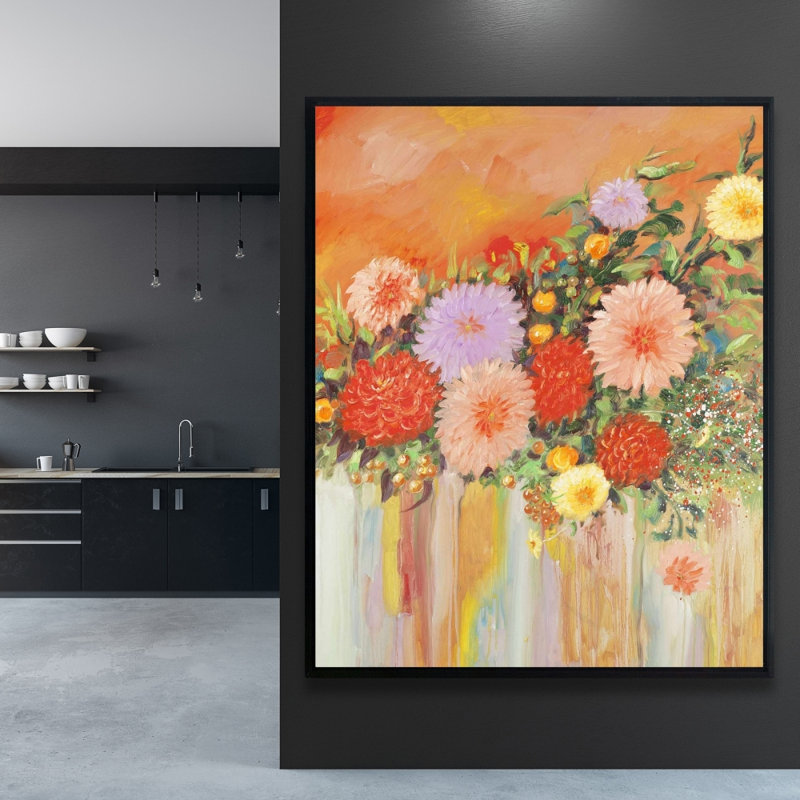 Colorful Abstract Flowers Print On Canvas, H 60 po x l 48 po