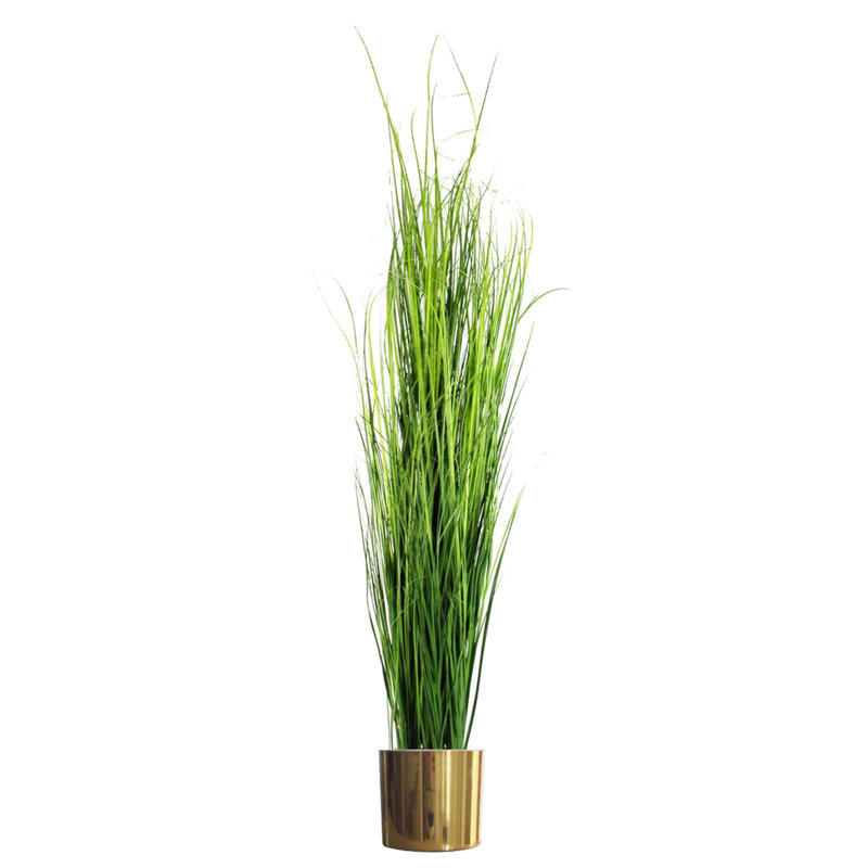 130cm Faux Onion Grass Plant in Metal Planter, Gold
