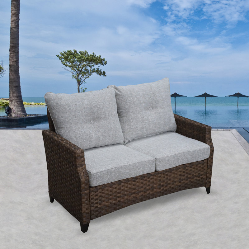 Weinmann 50.59 " W Loveseat with Cushions, Brown Frame/ Gray Cushion