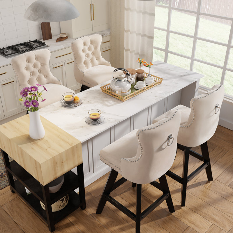 Modern Swivel Velvet Counter Height Bar Stools (Set of 4), Beige