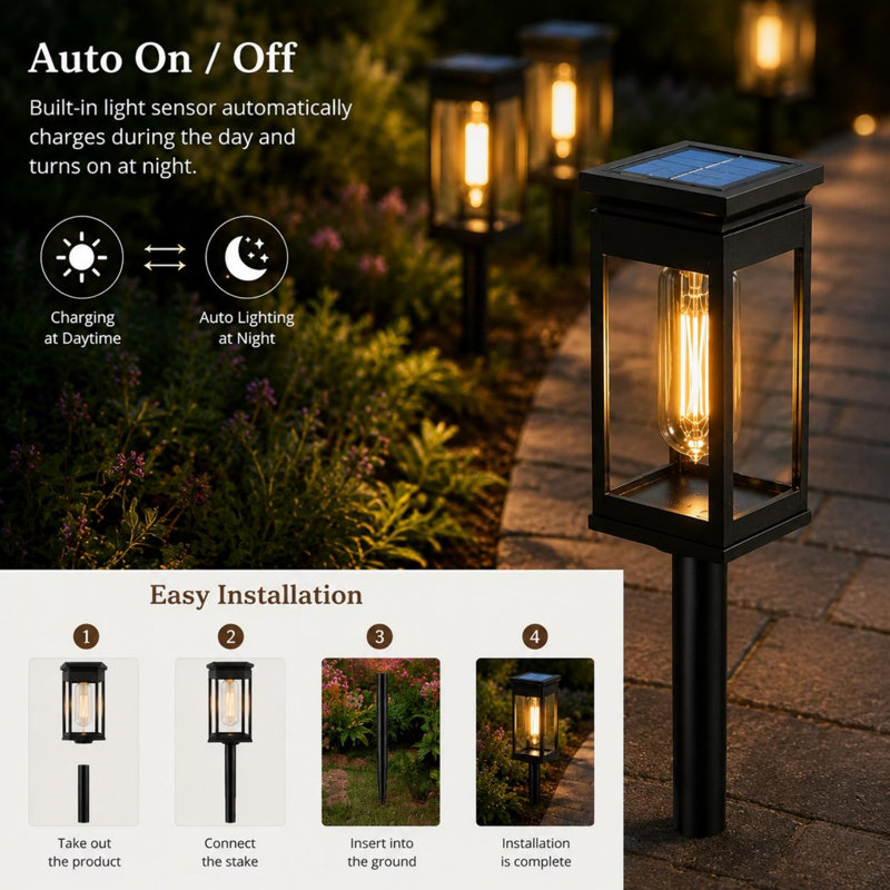 Paquet de 2 lumières de sentier solaires extérieures, éclairage de paysage lumineux à DEL automatique marche / arrêt, lumières de chemin imperméables en ABS pour le jardin de l'allée d'allée