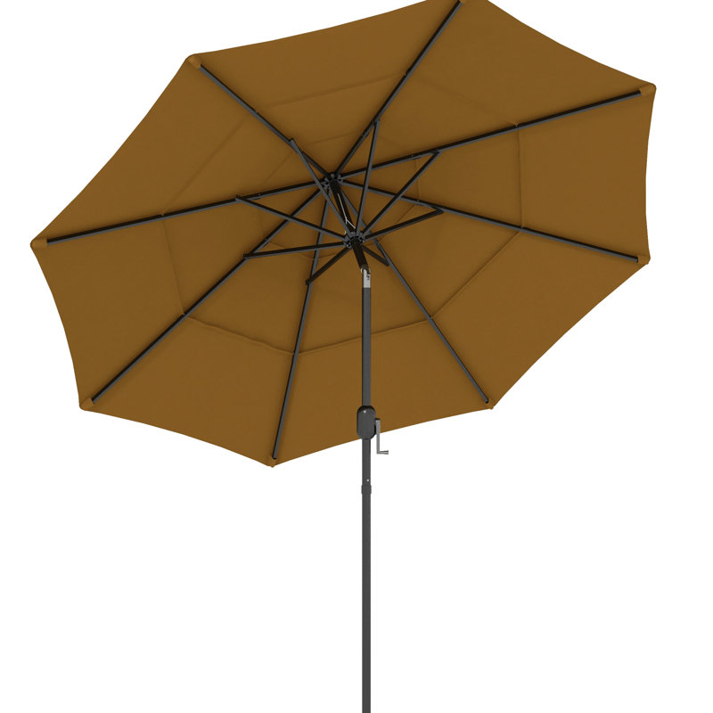 Parasol d'extérieur brun clair de 9 pi 3 po - Patio avec manivelle, inclinaison à bouton-poussoir pour la terrasse, la pelouse, la manivelle du marché et la pelouse