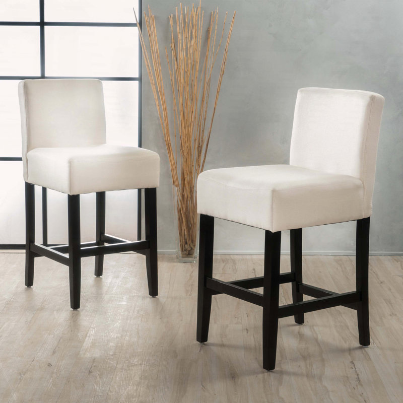 Tabouret de comptoir KD avec siège en tissu et pieds en bois d'acacia, ensemble de 2
