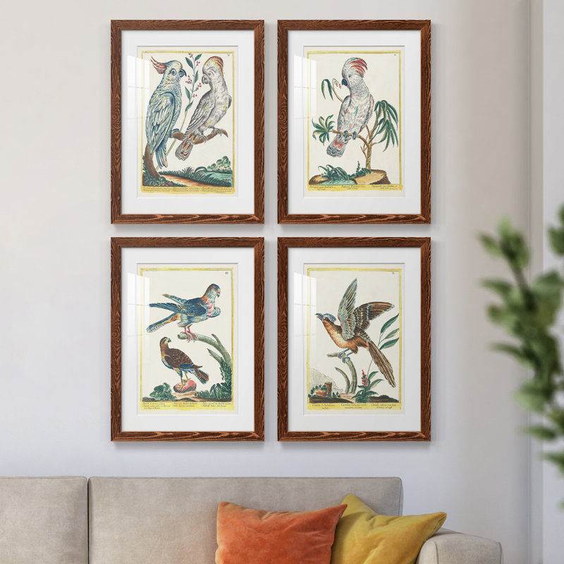 «Pastel Birds I», ensemble de 4 reproductions de cadres photo, H 20 po x l 68 po x P 1,5 po, Érable