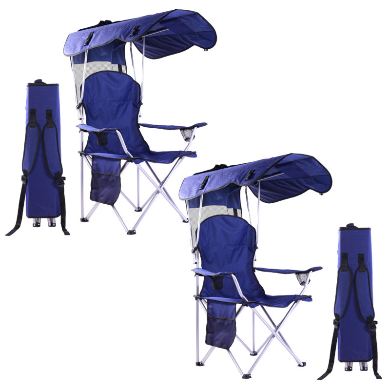 Set Of 2 Portable Camping Chairs With Built in Shade, Navy