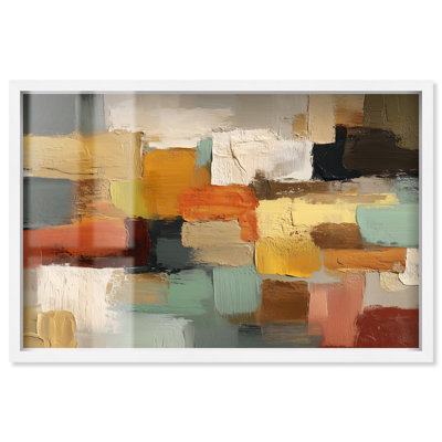 "Urban Patchwork II", art mural abstrait par Art Remedy, cadre blanc, 37 x 25