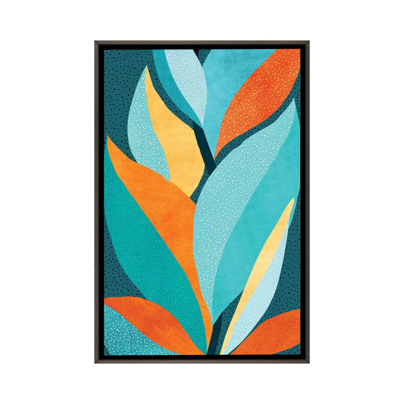 Abstrait feuillage tropical - impression d'art graphique, Toile avec cadre gris, Pas de tapis, H 48 po x l 32 po x P 1,5 po
