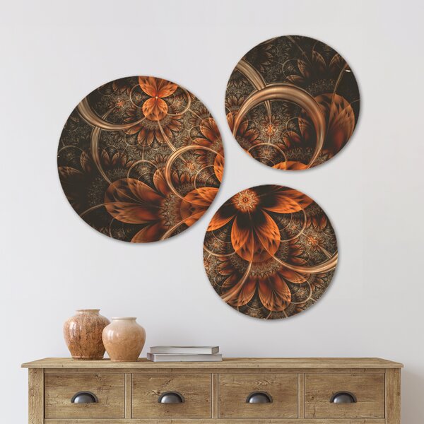 Bless international Dark Orange Digital Art Fractal Flower On Wood 3 ...