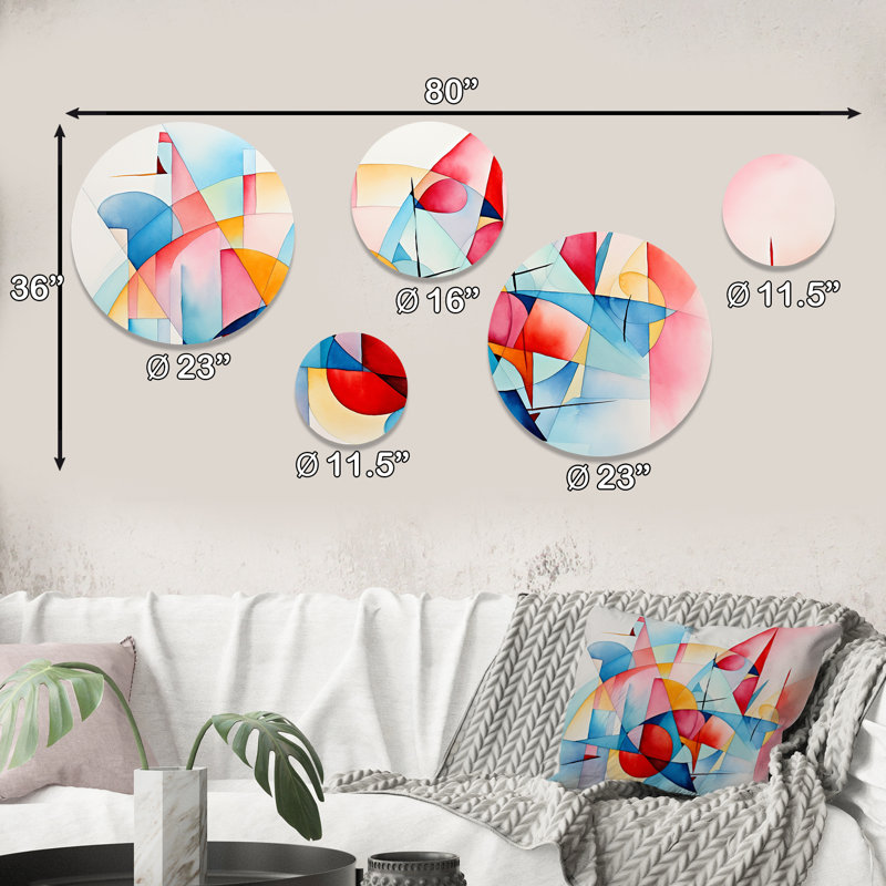 Cubic Soft Colors Tiles I - Ensemble d'art mural rond géométrique de 5