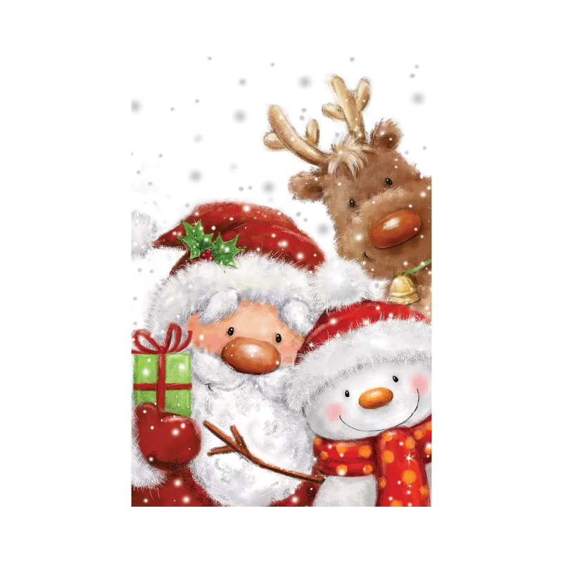 Santa Snowman And Reindeer by MAKIKO - Wrapped Canvas Print, 30.48 cm H x 45.72 cm W