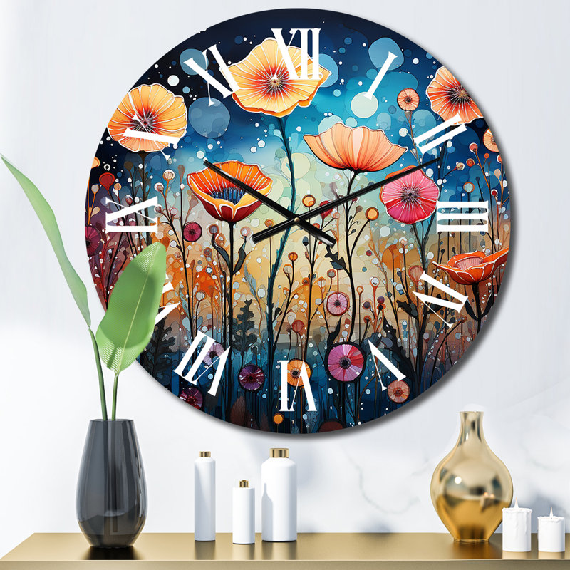 Horloge murale Wildflowers Whimsical Blooms Pointillism II, Petit