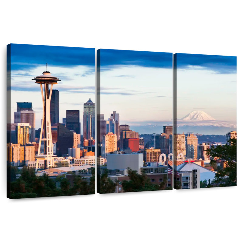 Skyline de Sirci Seattle et Mont Rainier, H 42 po x l 65 po