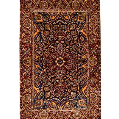 Hand-Knotted High-Quality Black and Red Area Rug