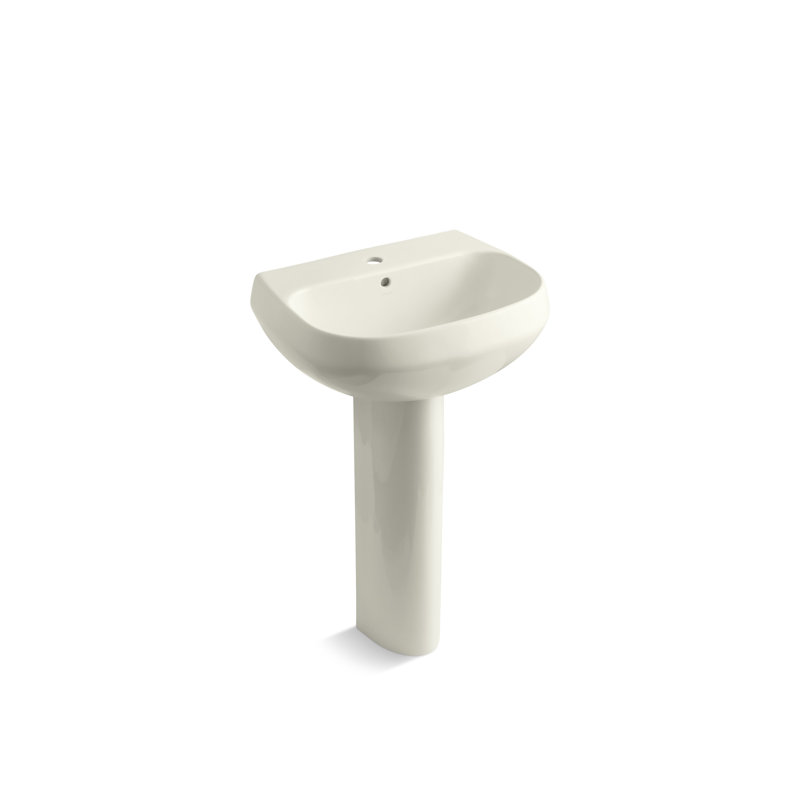 Wellworth Ceramic Pedestal Bathroom Sink with Overflow, 4" Centers, Timberline