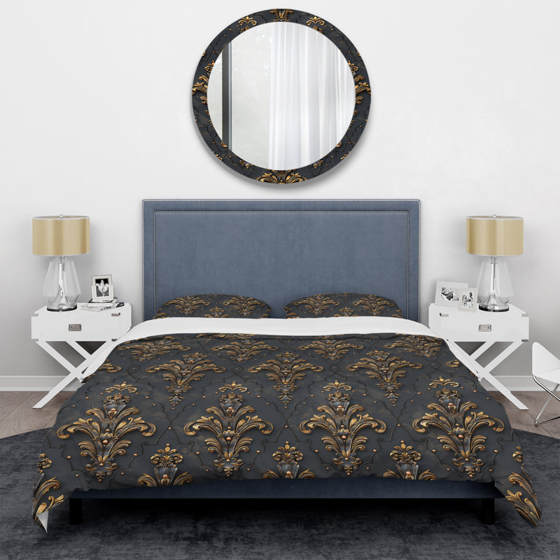Ensemble de housse de couette Glam Damask II brun doré Glam, Housse de couette très grand + 2 taies décorativ