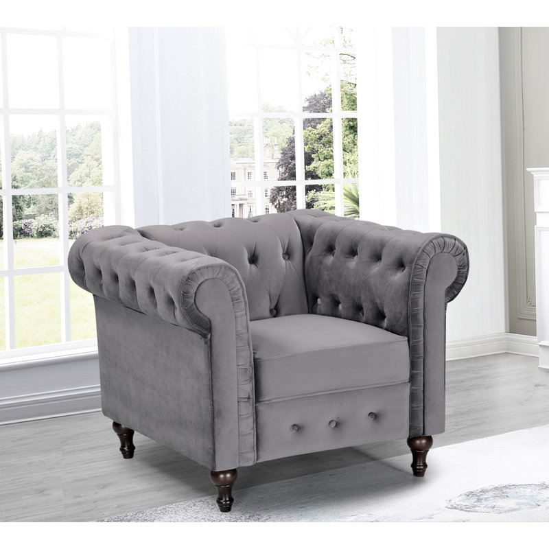 Sheilds Upholstered Chesterfield Chair, Gray Velvet