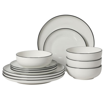 Havenstone 12-Piece Porcelain Dinnerware Set – Dinner Plates, Salad Plates & Bowls, Classic White Everyday Dish Set for Home, Kitchen, Microwave & Dishwasher Safe