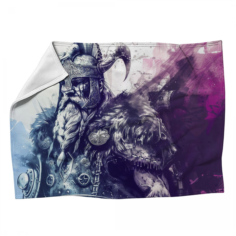 Viking Warrior Fleece Throw Blanket - Mythology Throws for Sofas or Beds, 60" L x 50" W
