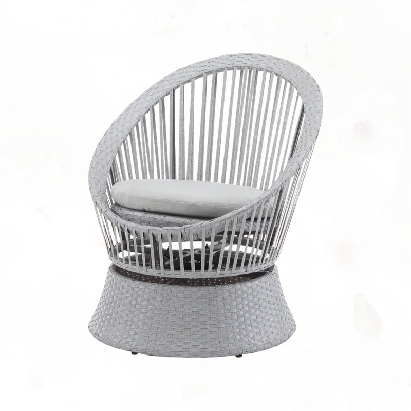 26.7" Modern Swivel Wicker Lounge Chair, Silver Gray, Silver Gray