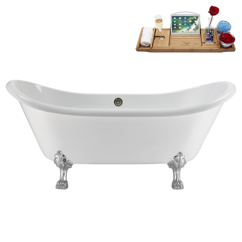 71" Streamline Clawfoot Tub,Tray,Drain and Clawfeet, Polished Chrome, Brushed Nickel
