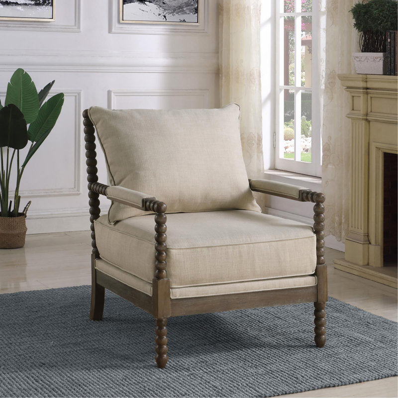 Fauteuil d'appoint à dossier amovible beige et naturel, Brun, Beige