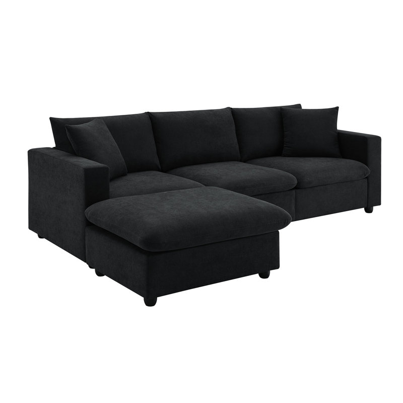 Canapé modulaire en L avec canapé convertible en tissu 4 places, Noir
