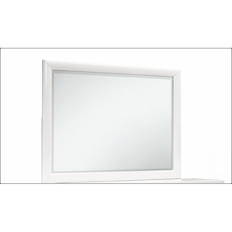 Miroir civique blanc avec bordure en bois, élégant et fonctionnel, pour la fixation de la commode et l'amélioration de la pièce.