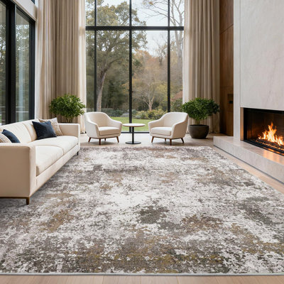 Tapis 9 pi x 12 pi moderne abstrait en polyester fabriqué à la machine avec tapis à poils courts lavable avec envers antidérapant pour le salon, la chambre à coucher, la chambre de bébé et la salle à manger