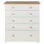 5 Drawer Chest of Drawers, Soft White Painted with Oak Effect Top