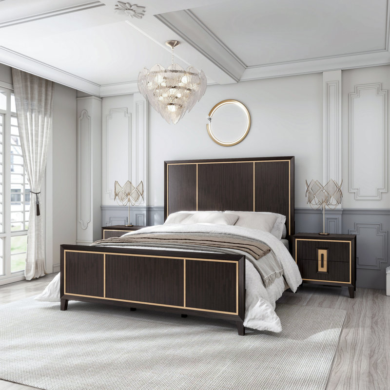 Ensemble de chambre à coucher Diane, Très grand lit, Trois articles : lit, deux tables de chevet