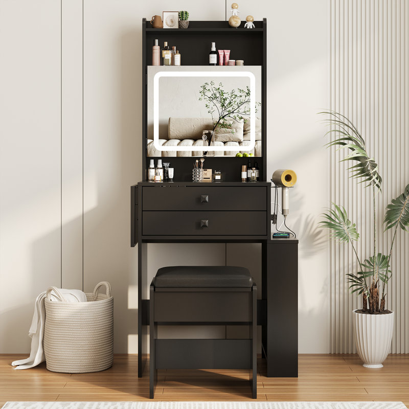 Small Makeup Vanity Desk With 3 Adjustable Lighted Mirror, Black