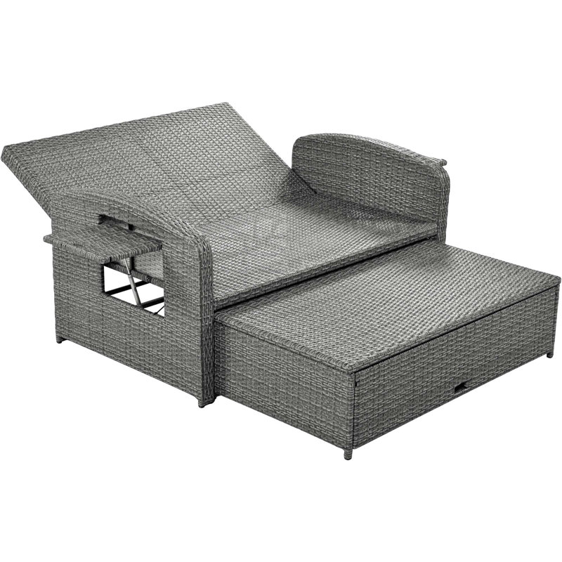 Bernardin 70.8 '' Long Reclining Double Chaise with Cushions, White, Light Gray