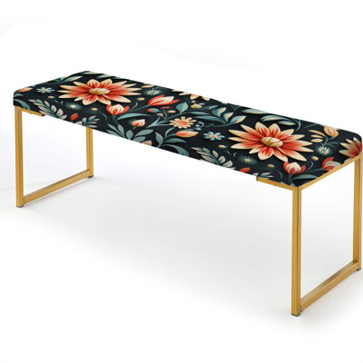Tribal Green Damask Accents - Damask Upholstered Gold Bench