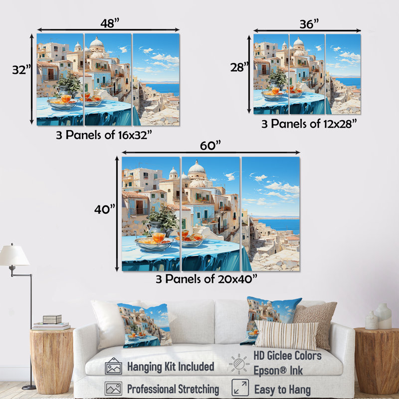 Azure Street In Grèce I - Grèce, ensemble d'art sur toile, H 28 po x l 36 po x P 1 po, Toile tendue